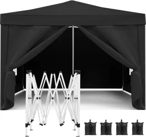 10' Folding Canopy with Removable Sidewalls, Portable Shelter for Outdoor Events, Black