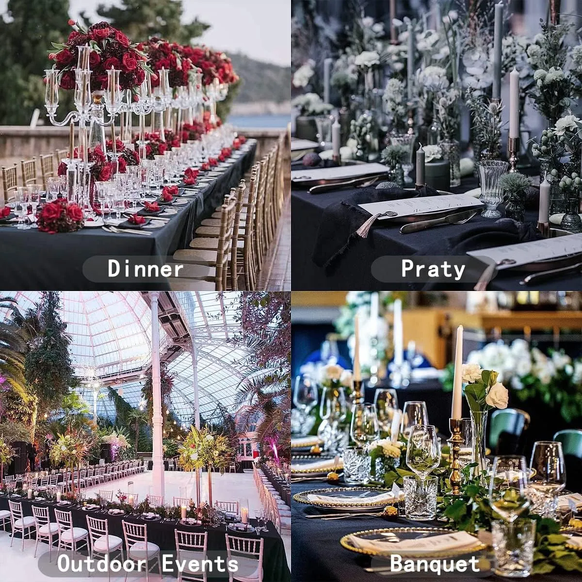 10 Pack Black Tablecloth 90x156 Inch Rectangle Tablecloth Rectangular Polyester Table Cloth Stain and Wrinkle Resistant Washable Fabric Table Covers for Wedding Parties