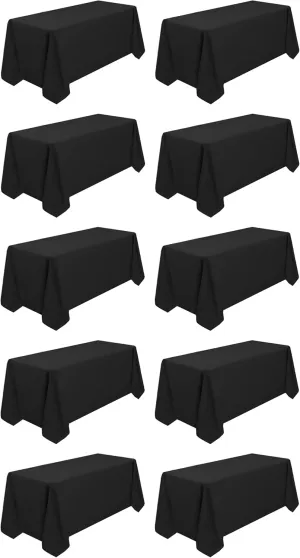 10 Pack Black Tablecloth 90x156 Inch Rectangle Tablecloth Rectangular Polyester Table Cloth Stain and Wrinkle Resistant Washable Fabric Table Covers for Wedding Parties