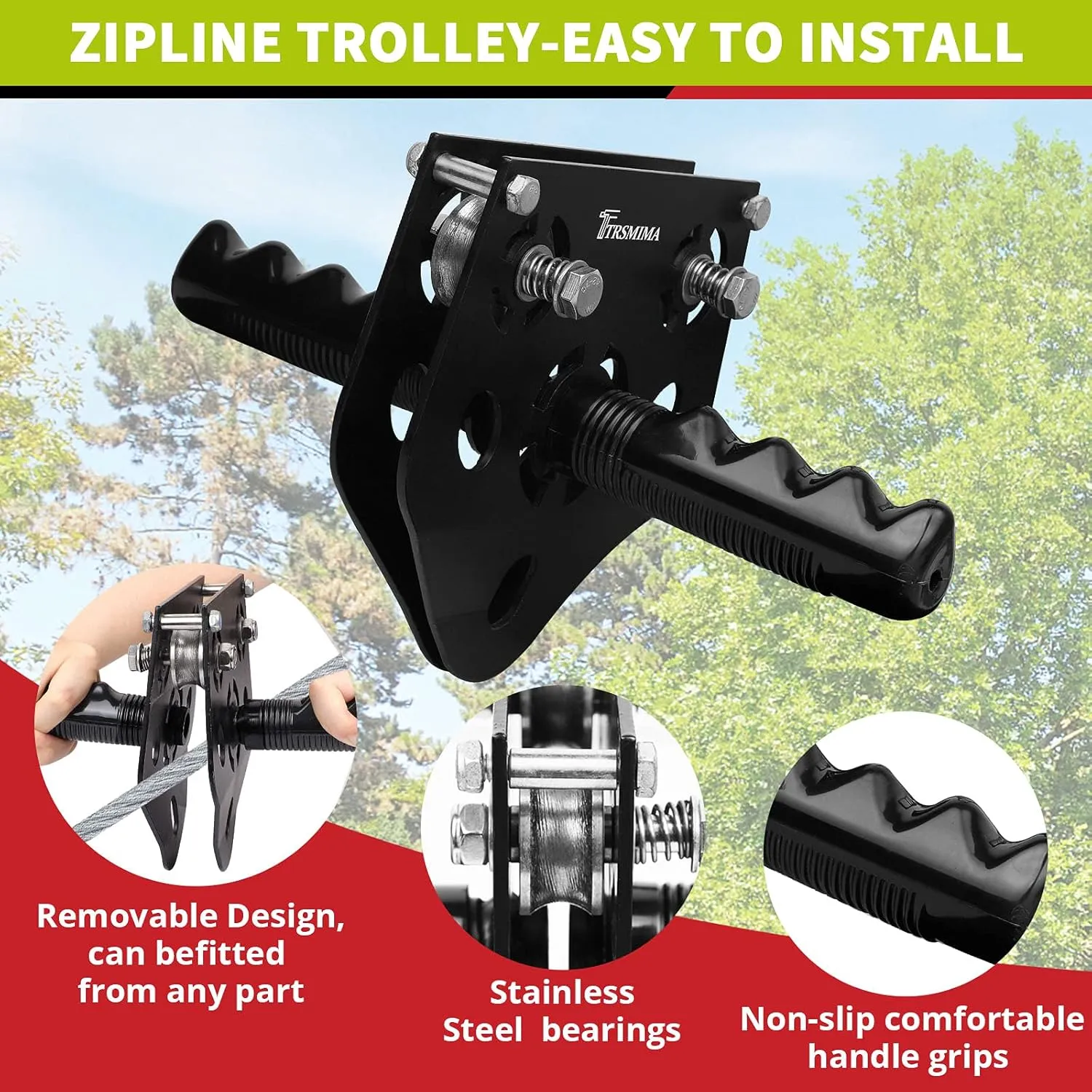 100 ft /120 ft /150 ft/180ft Zip Line Kit for Kids and Adult Up to 380 lb - Updated Removable Design Trolley and Thickened Seat, Rust Proof W/Safety Harness - Zipline Kits for Backyard
