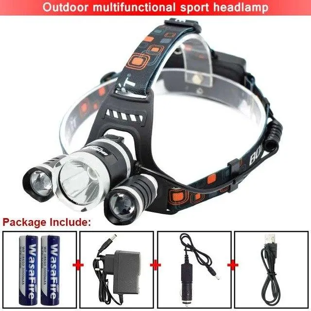10000LM 1T6 2XPE Led Headlamp Headlight 4 Modes Head Lamp Light Torch Fishing Flashlight   2x 18650 Battery   AC/Car/USB Charger