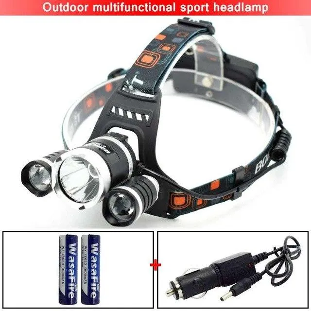 10000LM 1T6 2XPE Led Headlamp Headlight 4 Modes Head Lamp Light Torch Fishing Flashlight   2x 18650 Battery   AC/Car/USB Charger