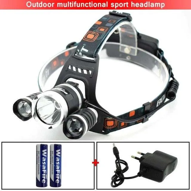10000LM 1T6 2XPE Led Headlamp Headlight 4 Modes Head Lamp Light Torch Fishing Flashlight   2x 18650 Battery   AC/Car/USB Charger