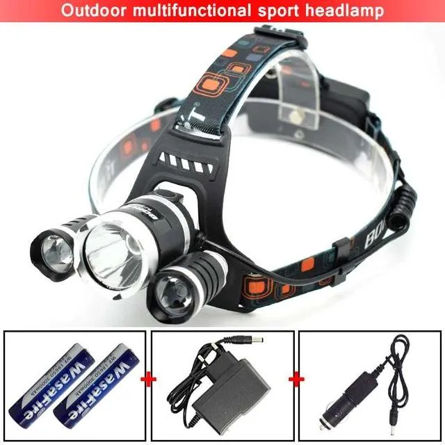 10000LM 1T6 2XPE Led Headlamp Headlight 4 Modes Head Lamp Light Torch Fishing Flashlight   2x 18650 Battery   AC/Car/USB Charger