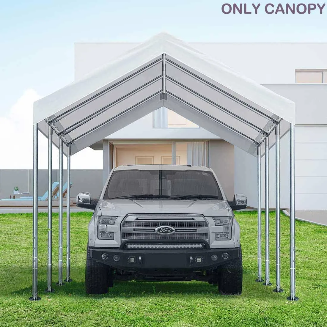 10'x20' Upgraded Carport Replacement Top Canopy Cover for Car Garage Shelter Tent Party Tent with Ball Bungees White (Only Top Cover, Frame is not Included)