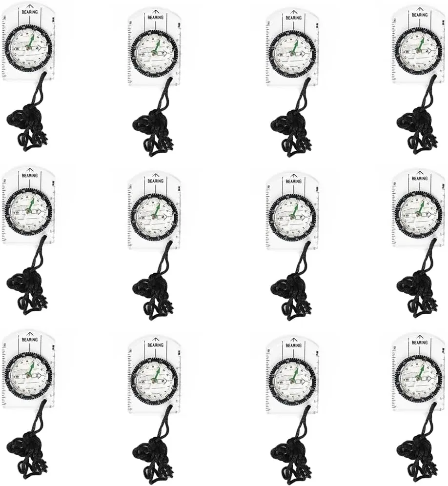 12pcs Orienteering Compass Set - Waterproof, Map Compass for Hiking, Backpacking, Camping, Kids, Travelling