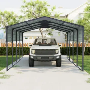 12x20 FT Heavy Duty Metal Carport, Waterproof Canopy for Car and Outdoor Equipment Shelter, Charcoal