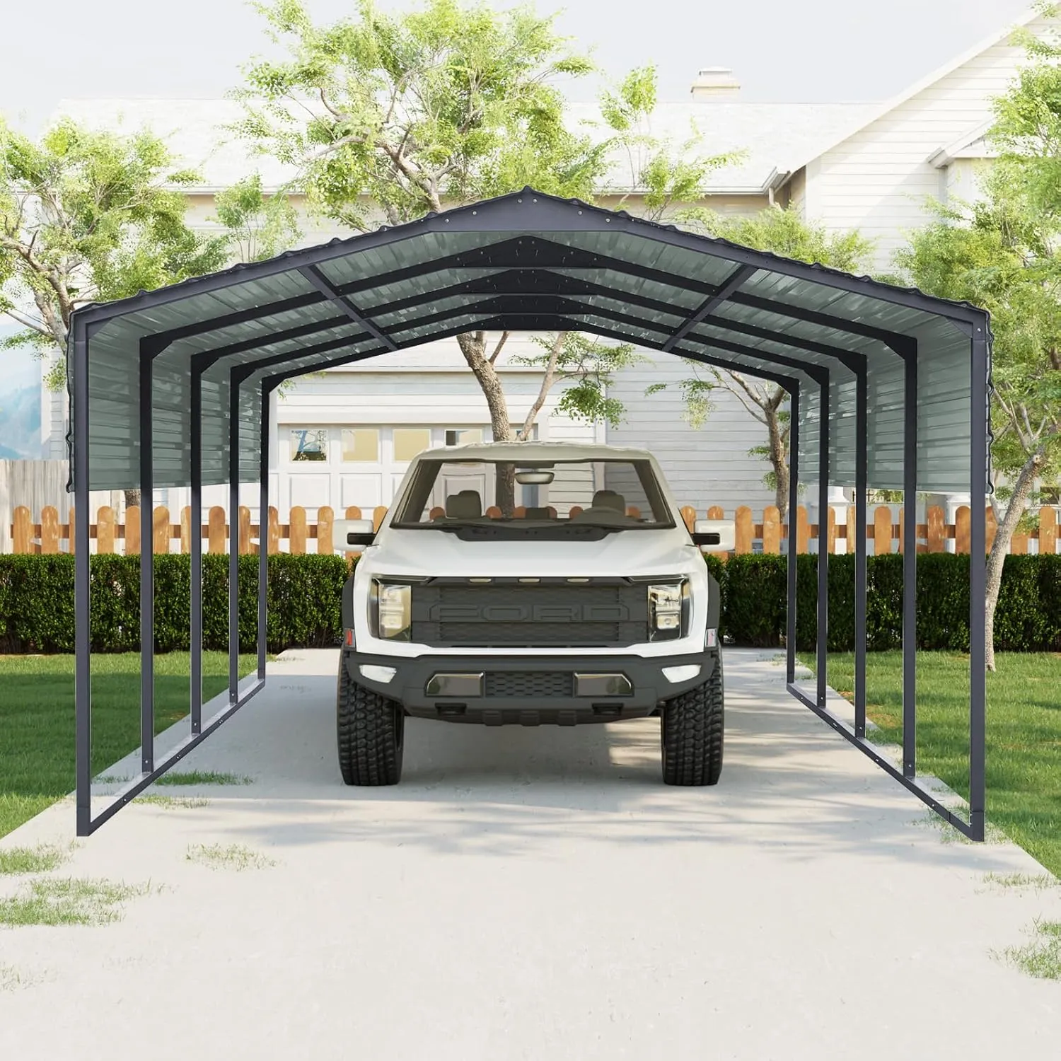 12x20 FT Heavy Duty Metal Carport, Waterproof Canopy for Car and Outdoor Equipment Shelter, Charcoal