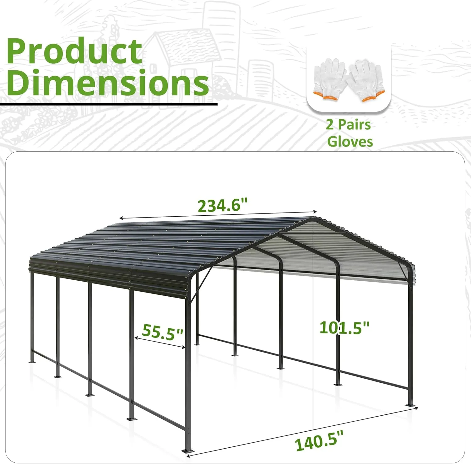12x20 Metal Carport Carports with Enhanced Base Heavy Duty Garage Outdoor Galvanized Car Shelter for Car, Boats and Truck