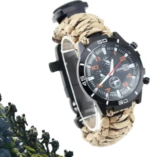 16 in 1 Sports Survival Bracelet, Outdoor 7 Core Paracord Mountaineering Waterproof Watch Emergency Wristband First Aid Tools with Fishing Kit