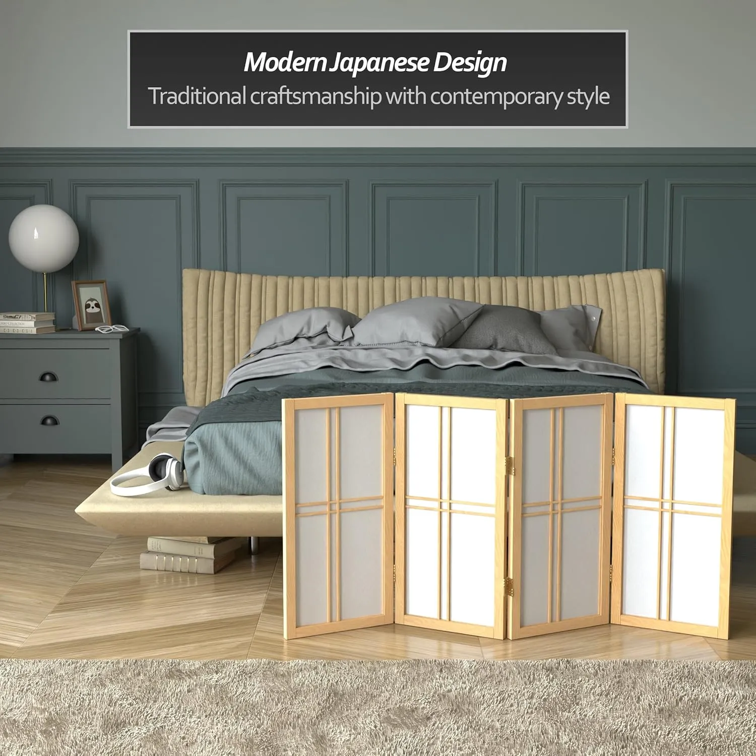 2 ft. Short Desktop Double Cross Shoji Screen - Natural - 4 Panels