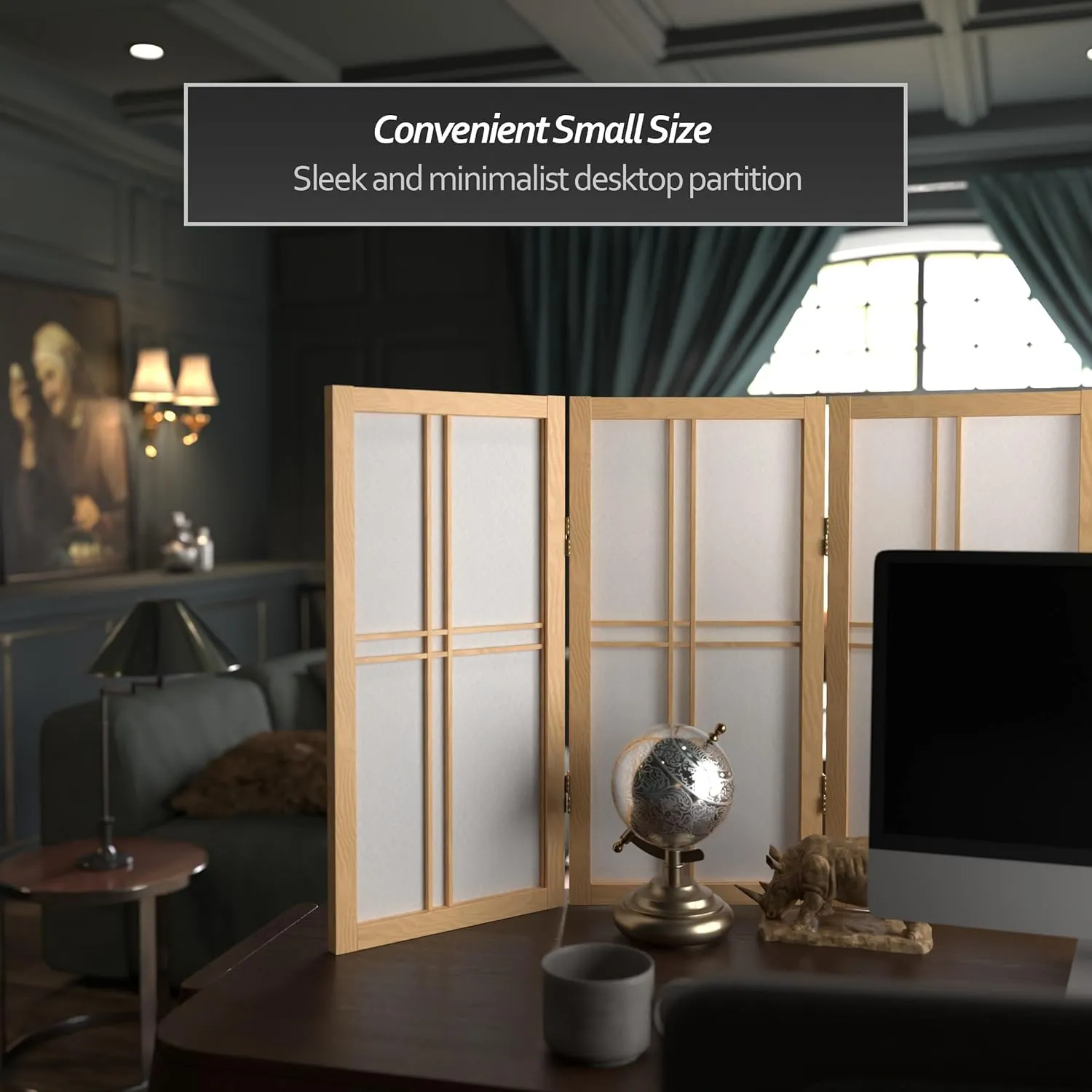 2 ft. Short Desktop Double Cross Shoji Screen - Natural - 4 Panels