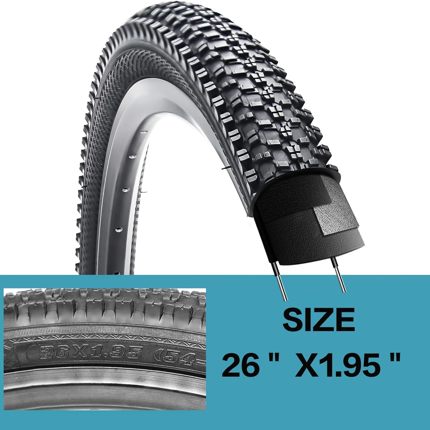 2 Pack 24"/26"x1.95" 26"x2.1" 20"x2.125" 27.5"x2.125" Inch Bike Tire Folding Bead Replacement Tire Double Packing for Mountain Bicycle Tire with or Without Tubes and Levers