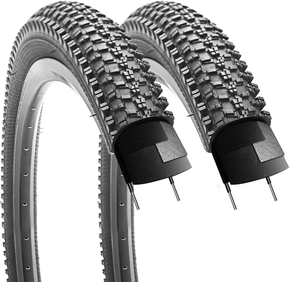 2 Pack 24"/26"x1.95" 26"x2.1" 20"x2.125" 27.5"x2.125" Inch Bike Tire Folding Bead Replacement Tire Double Packing for Mountain Bicycle Tire with or Without Tubes and Levers