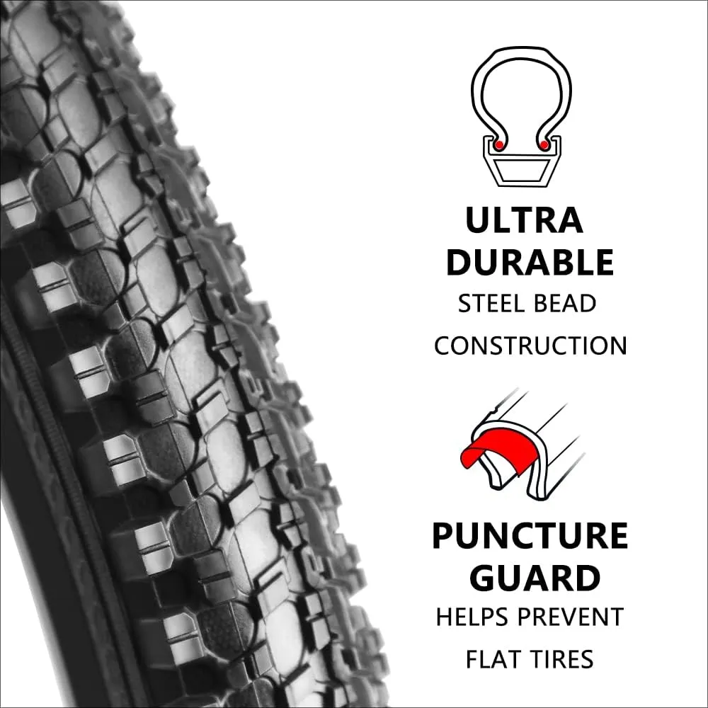 2 Pack 24"/26"x1.95" 26"x2.1" 20"x2.125" 27.5"x2.125" Inch Bike Tire Folding Bead Replacement Tire Double Packing for Mountain Bicycle Tire with or Without Tubes and Levers