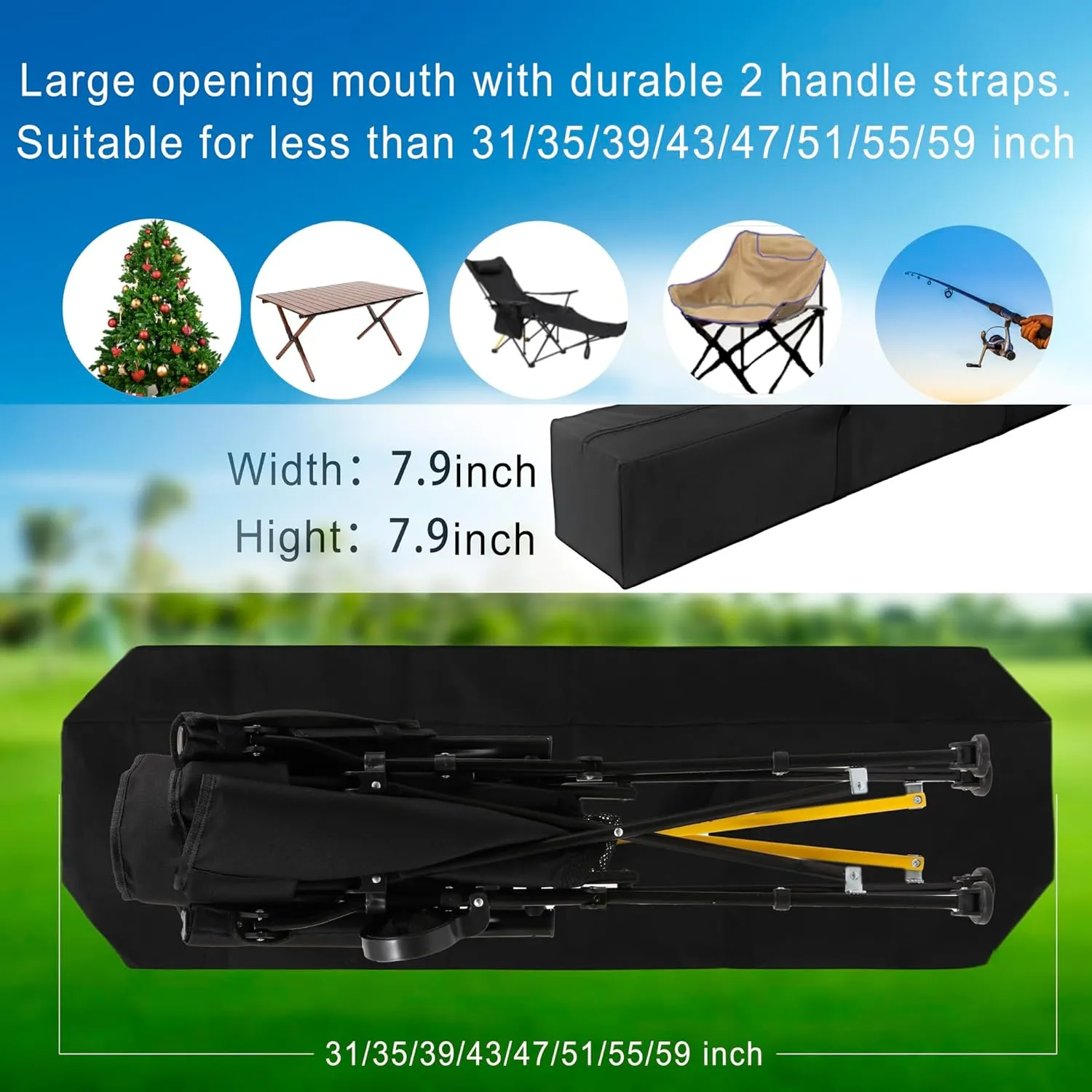 2 Pack 59 Inch Camp Chair Bag Replaement Camp Table Bag Folding Chair Bag 600D Oxford Large Space Zipper Closure with Double Handle (2, 59 * 7.8 * 7.8Inch)