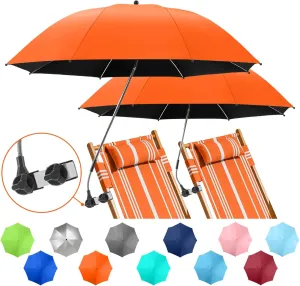 2 PACK Beach Umbrella with Clamp, 360 ° Adjustable Umbrellas for Chair, UPF50  Umbrella for Beach Chair, Patio Chair, Wheelchair, Camping Chair, Golf Carts (Chair Not Included)
