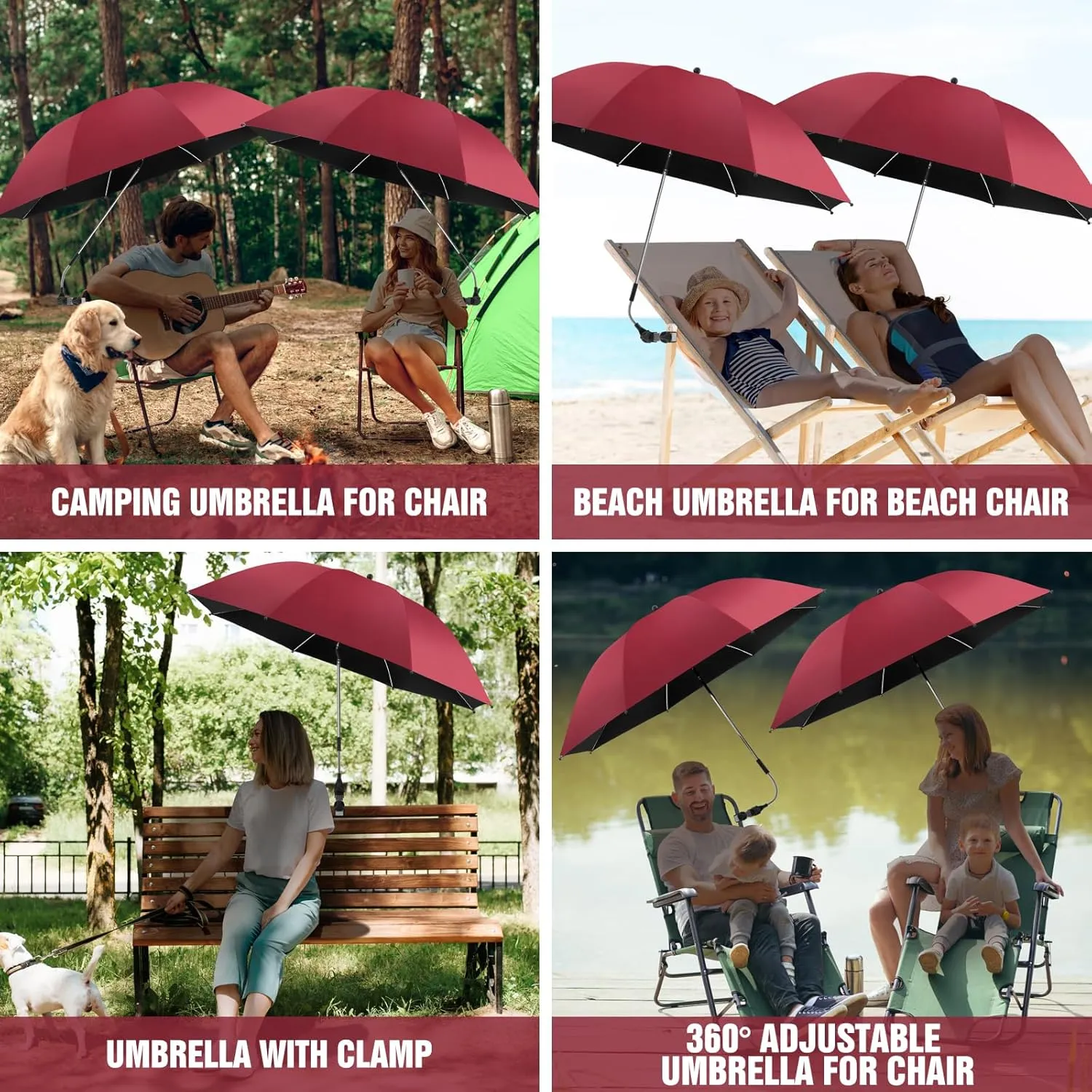 2 PACK Beach Umbrella with Clamp, 360 ° Adjustable Umbrellas for Chair, UPF50  Umbrella for Beach Chair, Patio Chair, Wheelchair, Camping Chair, Golf Carts (Chair Not Included)