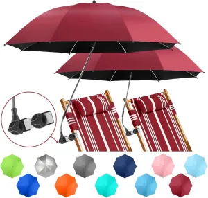 2 PACK Beach Umbrella with Clamp, 360 ° Adjustable Umbrellas for Chair, UPF50  Umbrella for Beach Chair, Patio Chair, Wheelchair, Camping Chair, Golf Carts (Chair Not Included)