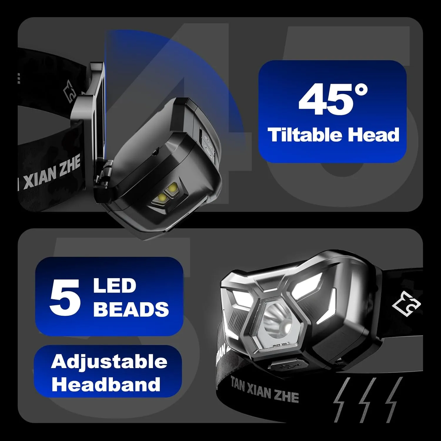 2 Pack Headlamp Flashlight High Lumen LED Rechargeable Headlights with White Red Light,Waterproof Motion Sensor Ultra Bright Head Lamp,4 Mode for Camping Essentials Fishing Hiking Repairing
