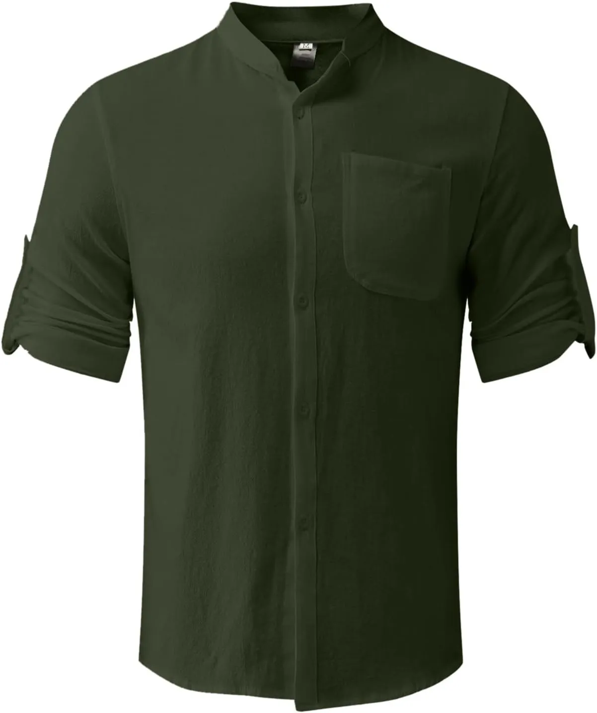 2023 Classic Fit Roll-Up Sleeve Thin Shirts for Men Solid Color Hi-Low Hem Lightweight Soft Button Down Pocket Summer Tops