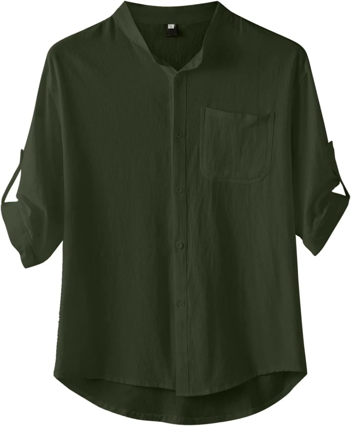 2023 Classic Fit Roll-Up Sleeve Thin Shirts for Men Solid Color Hi-Low Hem Lightweight Soft Button Down Pocket Summer Tops