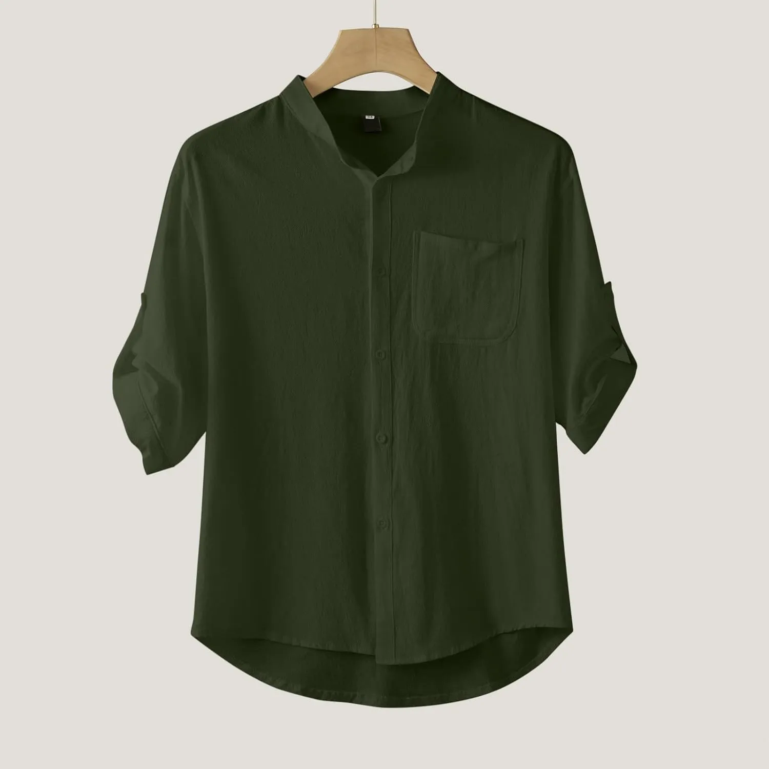 2023 Classic Fit Roll-Up Sleeve Thin Shirts for Men Solid Color Hi-Low Hem Lightweight Soft Button Down Pocket Summer Tops