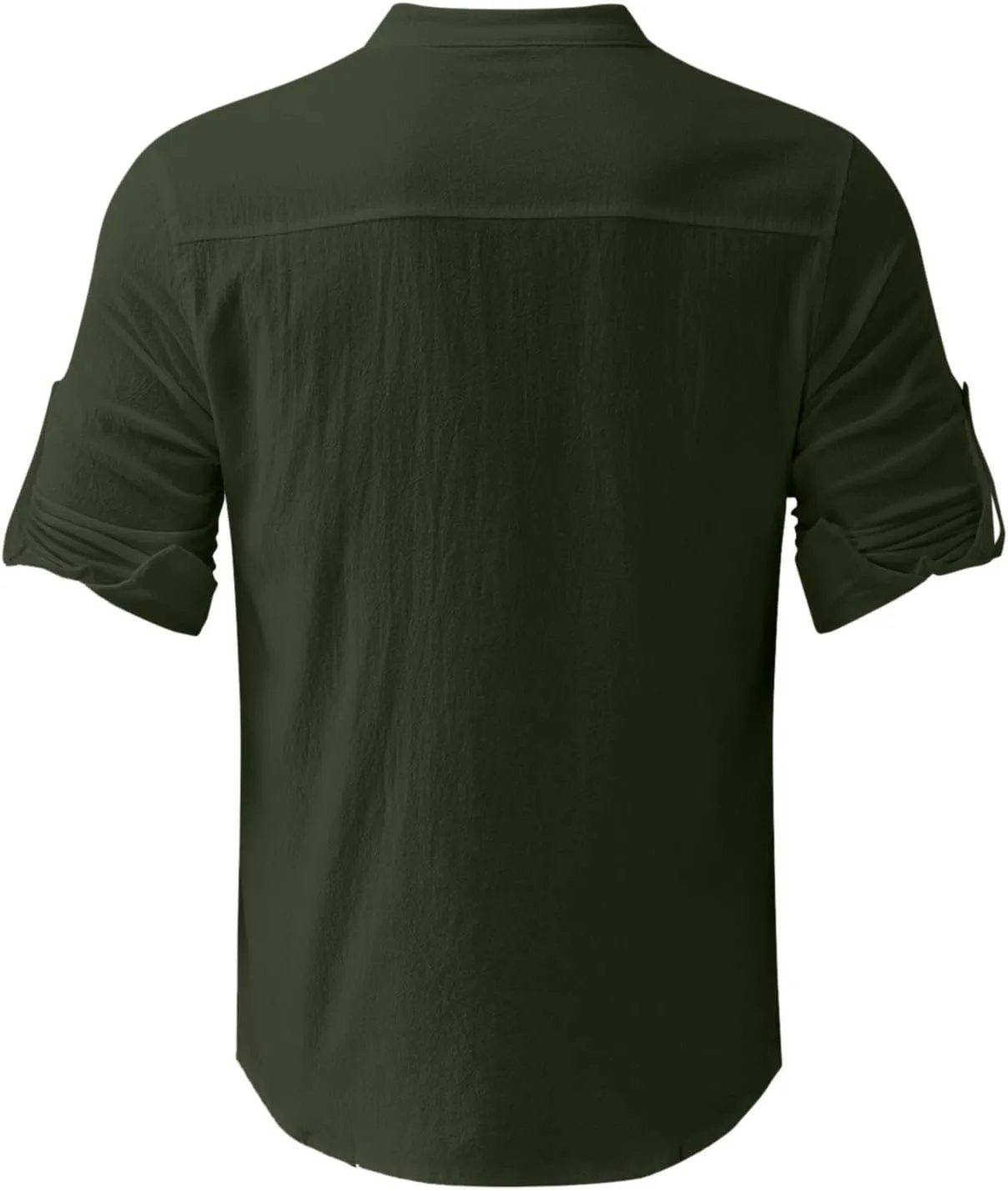 2023 Classic Fit Roll-Up Sleeve Thin Shirts for Men Solid Color Hi-Low Hem Lightweight Soft Button Down Pocket Summer Tops