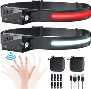 [2023 Upgraded] 2PCS LED Headlamp Rechargeable, 230° Wide Beam Head Lamp with Red Light Option, 6 Modes Adjustable, Motion Sensor, Headlamp Flashlight Suitable for All Outdoor Activities and Daily Use