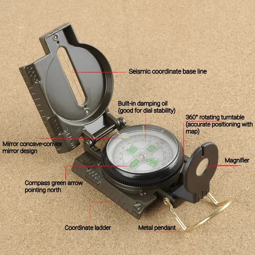 2023newPortable Compass Military Outdoor Camping Folding Compass Green Hiking Survival Trip precision Navigation Expedition tool