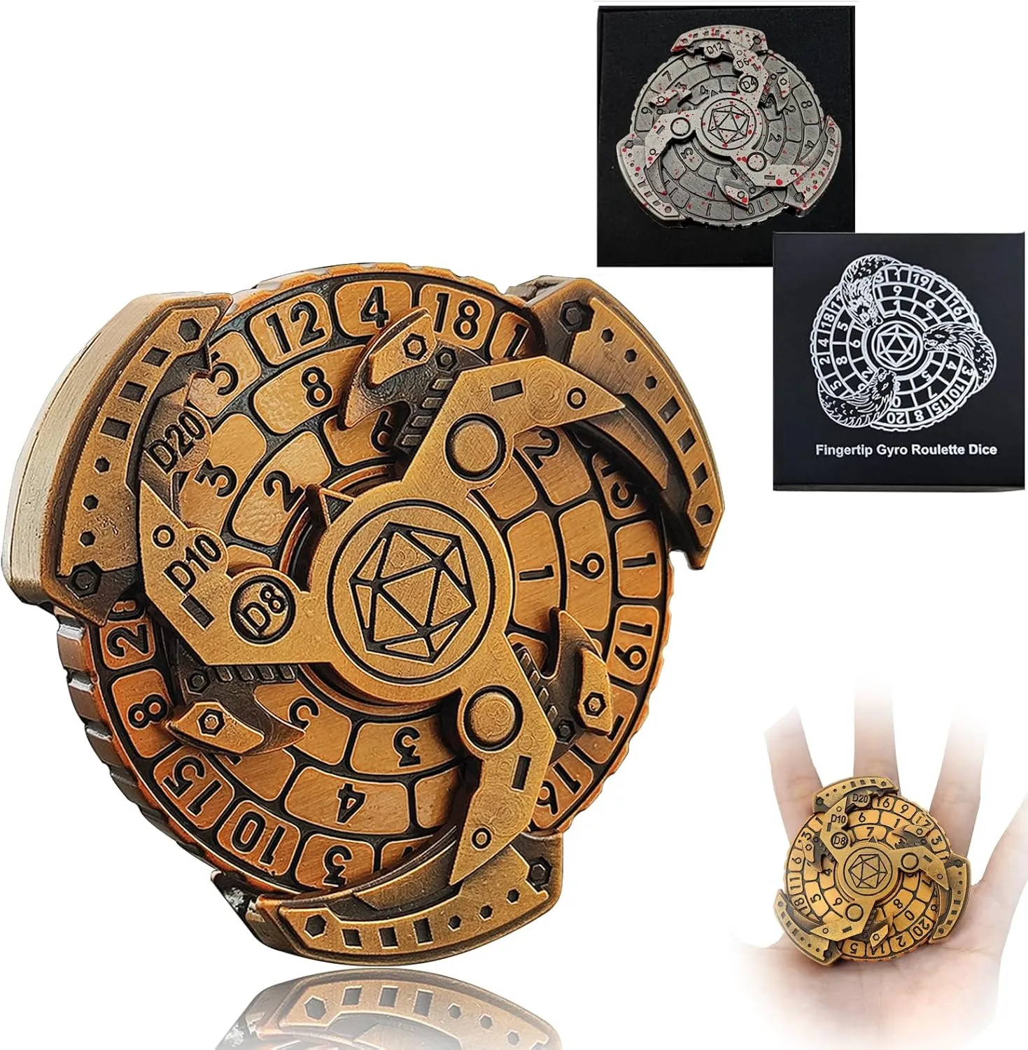 2024 Shadow Roulette Dice Spinner for DND Dice Set, 7-in-1 Dragon Metallic D&D Dice with Gift Case for Dungeons and Dragon Game, RPG Role Playing Table Game Gifts (Black Gold), sDGND202403