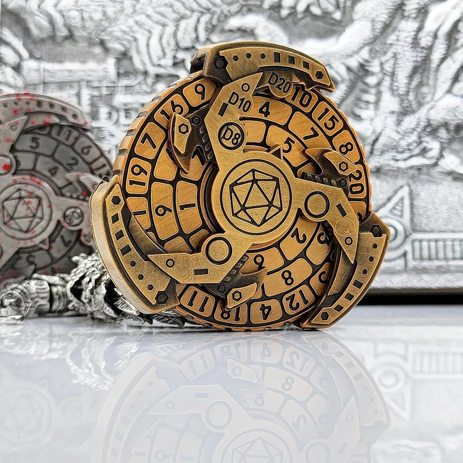 2024 Shadow Roulette Dice Spinner for DND Dice Set, 7-in-1 Dragon Metallic D&D Dice with Gift Case for Dungeons and Dragon Game, RPG Role Playing Table Game Gifts (Black Gold), sDGND202403