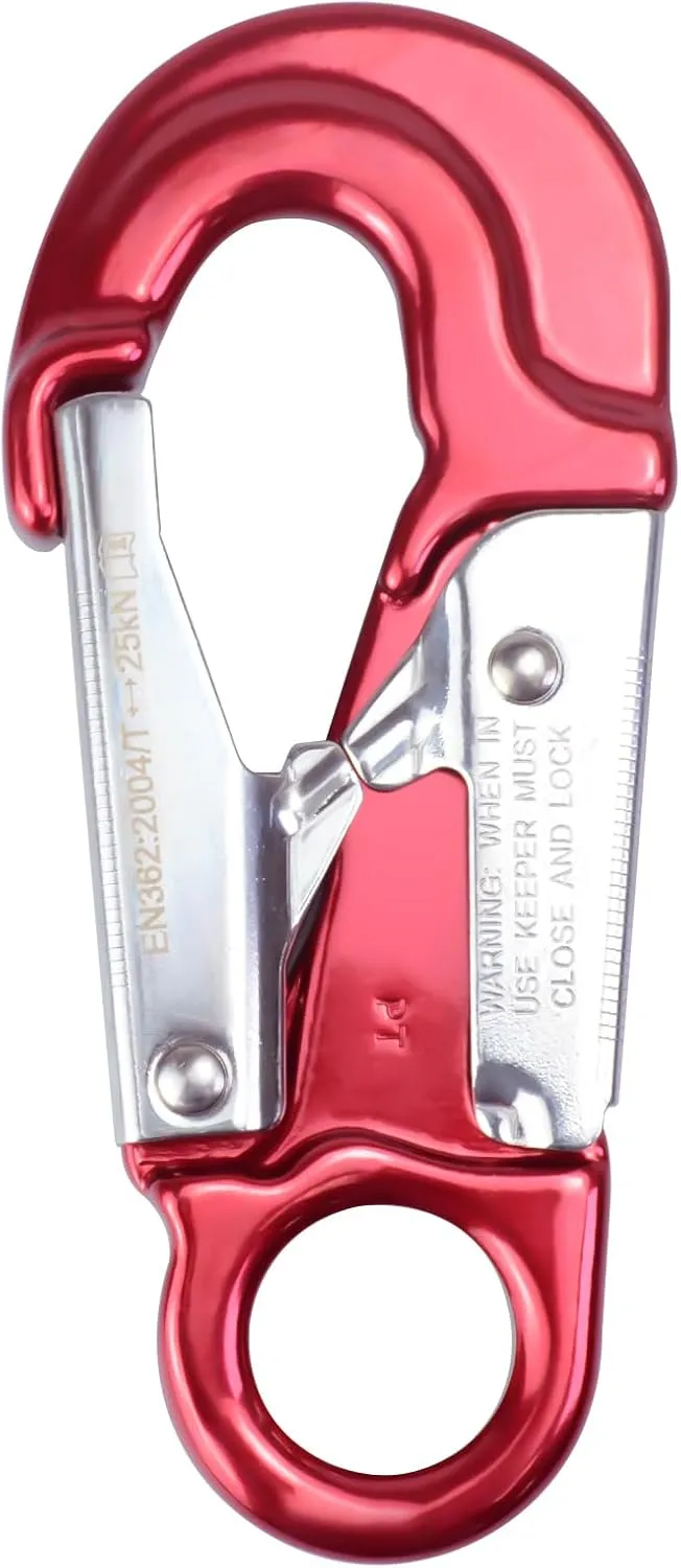 25kN Aluminum Snap Hook, CE Certified Lightweight Double Lock Captive Eye Forged Hook Clip, Rappelling Rescue Gear Equipment for Climbing, Tree Work