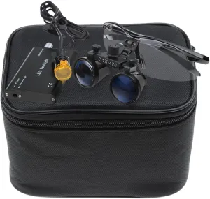 2.5X Loupes Glass Binocular Magnifier Headlight Headlamp 3W Seperately with Cloth Case (Black)