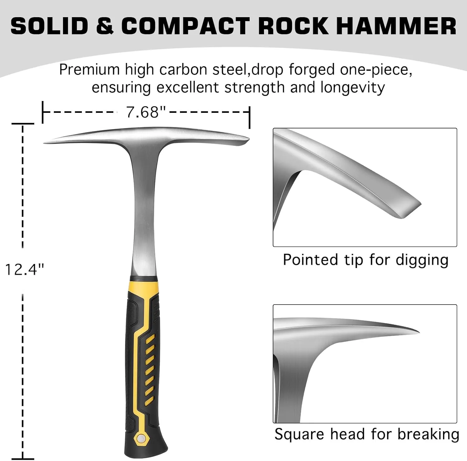 26oz Geologist Rock Pick Tool kits-12" Folding Multitool Shovel-Survival Bracelet-Safety Glasses-Jewelers Loupe-Gloves for Hounding Gold Mining Prospecting Stone Breaking Pry Rocks Loosen Soil