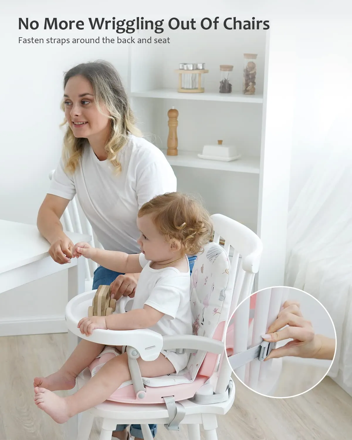 2in1 Portable Toddler Booster Seat, Grow with Baby Booster Seat for Dining Table with Removable Tray & Seat Pad, high Chair for Travel, ACE1013 Pink Flamingos
