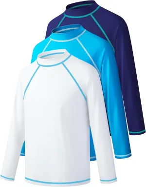 3 Pack Boys Rash Guard Swim Shirt Long Sleeve UPF 50  Sun Protection Kids Youth SPF Water Beach Swimwear Tops Quick Dry