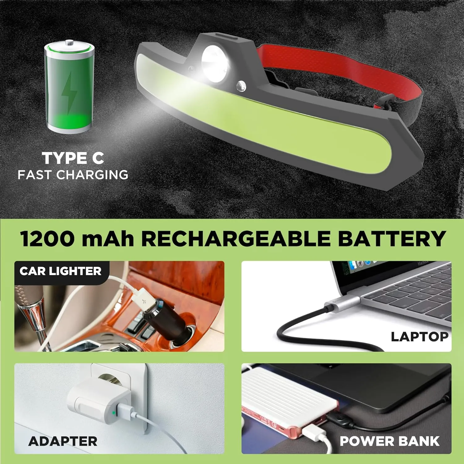 3 Pack LED headlamp rechargeable, 1200 mAh battery head lamp with 6 lightning modes, Red safety headlight with adjustable light angle, led headlights high and low beam for camping, hiking, running