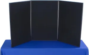 3-Panel Tabletop Exhibition Board, 72 x 36 - Black and Gray Hook & Loop-Receptive Fabric, for Trade Shows and Presentations