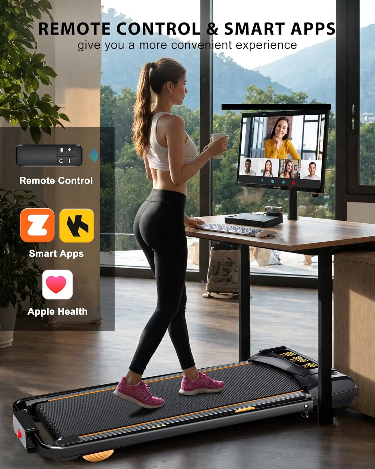4.0/7.8MPH Walking Pad Treadmill with Folding Slope, Larger Screen Display Under Desk Treadmill 340 lb Capacity, Portable Treadmills for Small Spaces, Home