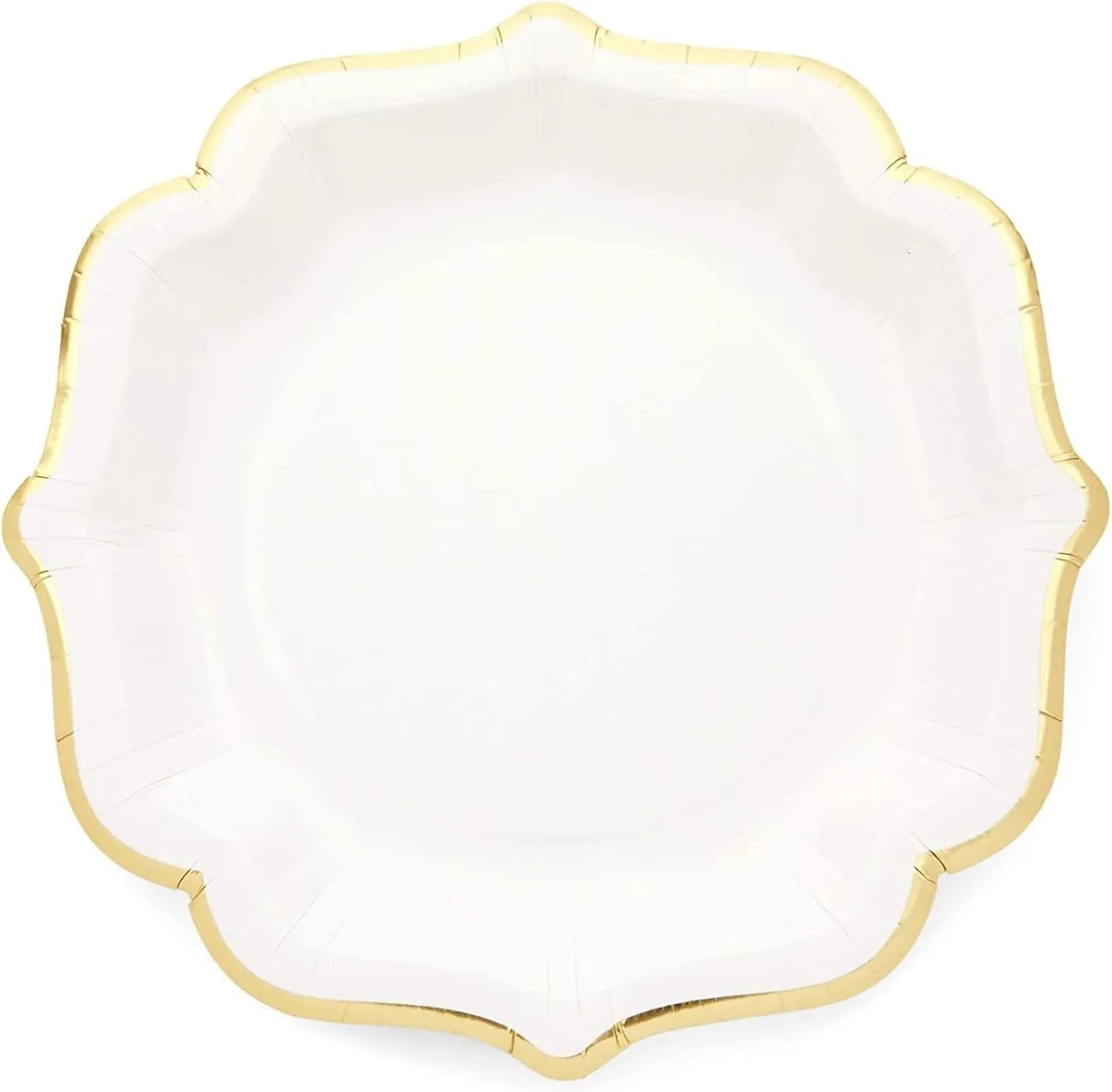 48 Pack White Paper Party Plates with Gold Foil Scalloped Edges, 9 inch Cute Fancy Paper Plates for Themed Events, Birthdays, Bridal Showers, Special Celebrations with Family and Friends