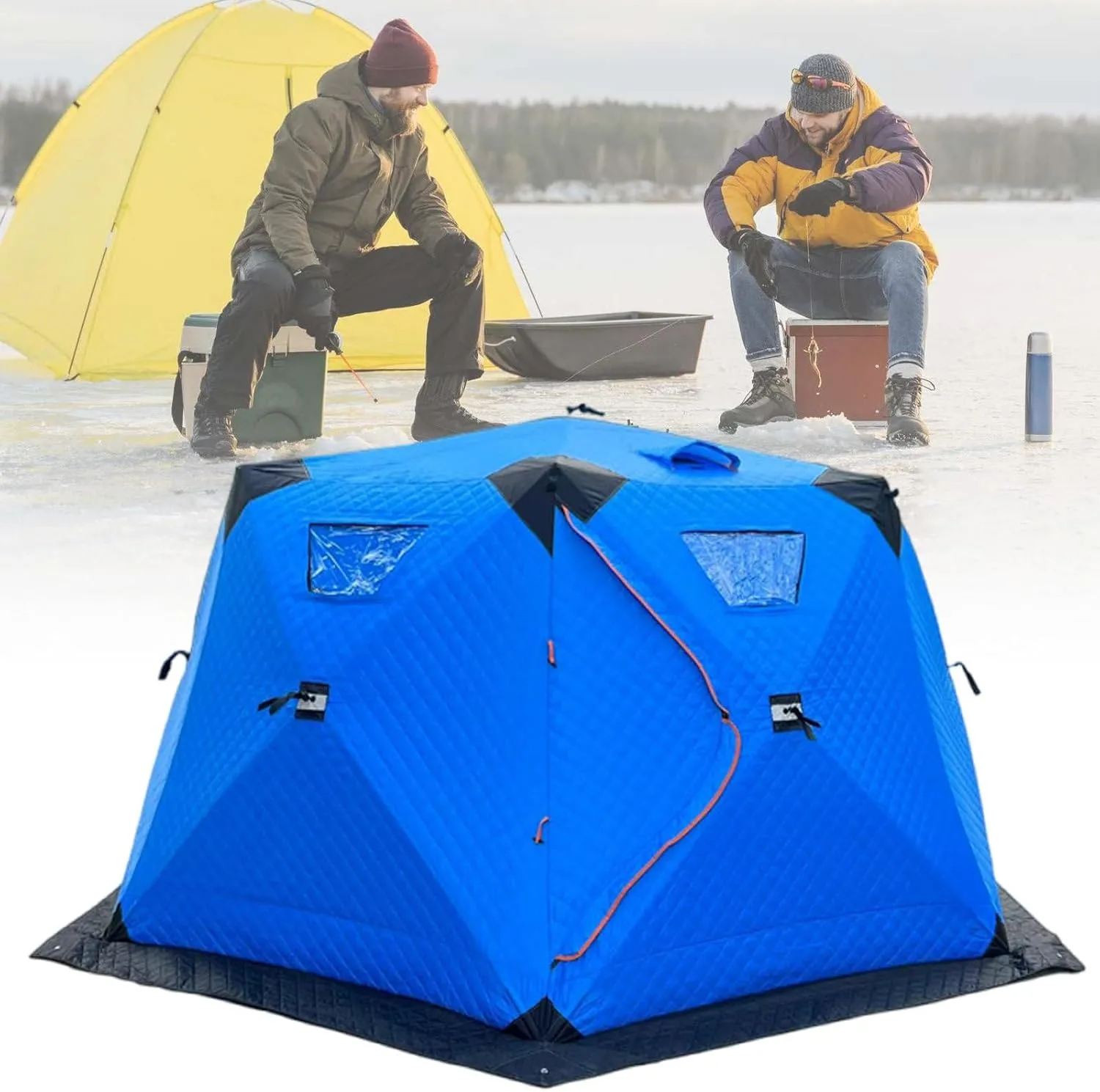 5-8 People Pop-up Ice Fishing Tent Quick to Build,Travel Enthusiasts Winter Camping Hexagonal Shelter,Fishing is Possible Directly from The Tent,SkyBlue