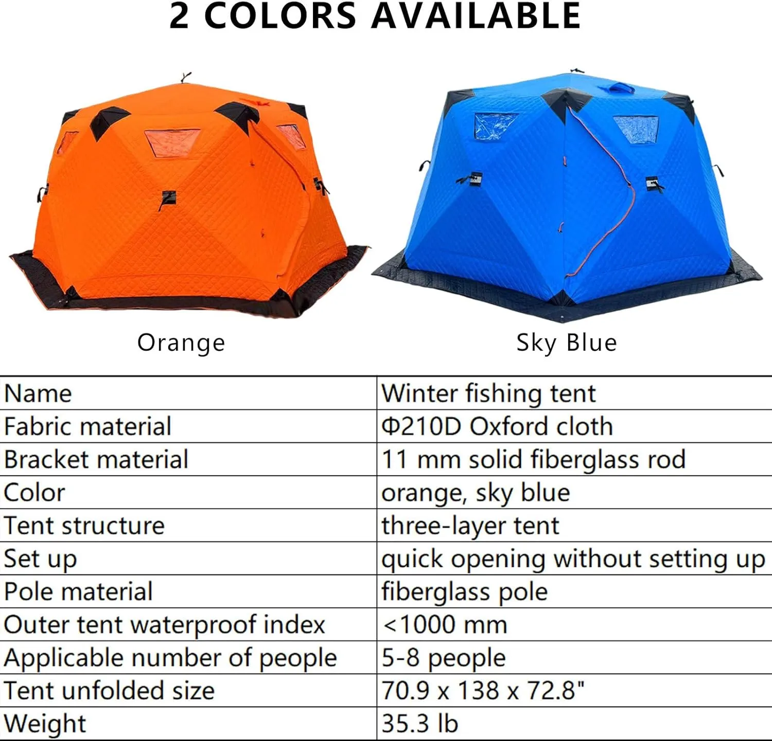 5-8 People Pop-up Ice Fishing Tent Quick to Build,Travel Enthusiasts Winter Camping Hexagonal Shelter,Fishing is Possible Directly from The Tent,SkyBlue