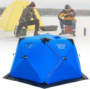 5-8 People Pop-up Ice Fishing Tent Quick to Build,Travel Enthusiasts Winter Camping Hexagonal Shelter,Fishing is Possible Directly from The Tent,SkyBlue
