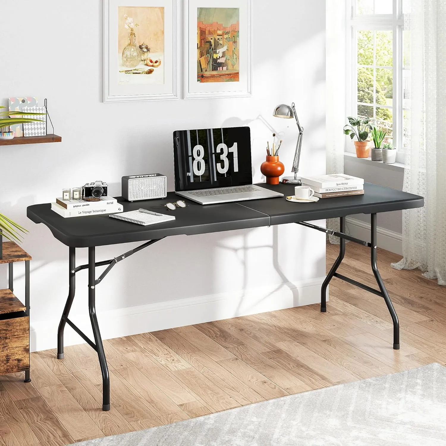 5FT Folding Table Heavy Duty Foldable Table Lightweight Plastic Table with Reinforced Legs for Indoor Outdoor Use Perfect Portable Tables Folding for Parties, BBQs, Weddings, Camping Black