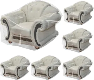 6 Pcs Plastic Chair Covers Plastic Furniture Cover Indoor Outdoor Waterproof Clear Armchair Cover Dust Proof Armchair Cover for Moving(76 x 46 Inch)
