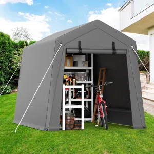 6'x6' Outdoor Portable Storage Shed, Waterproof & UV-Resistant Garage Shelter with 2 Roll-Up Zipper Doors, Anti-Snow Carport Tent for Motorcycle, Bike, and Outdoor Equipment, Gray