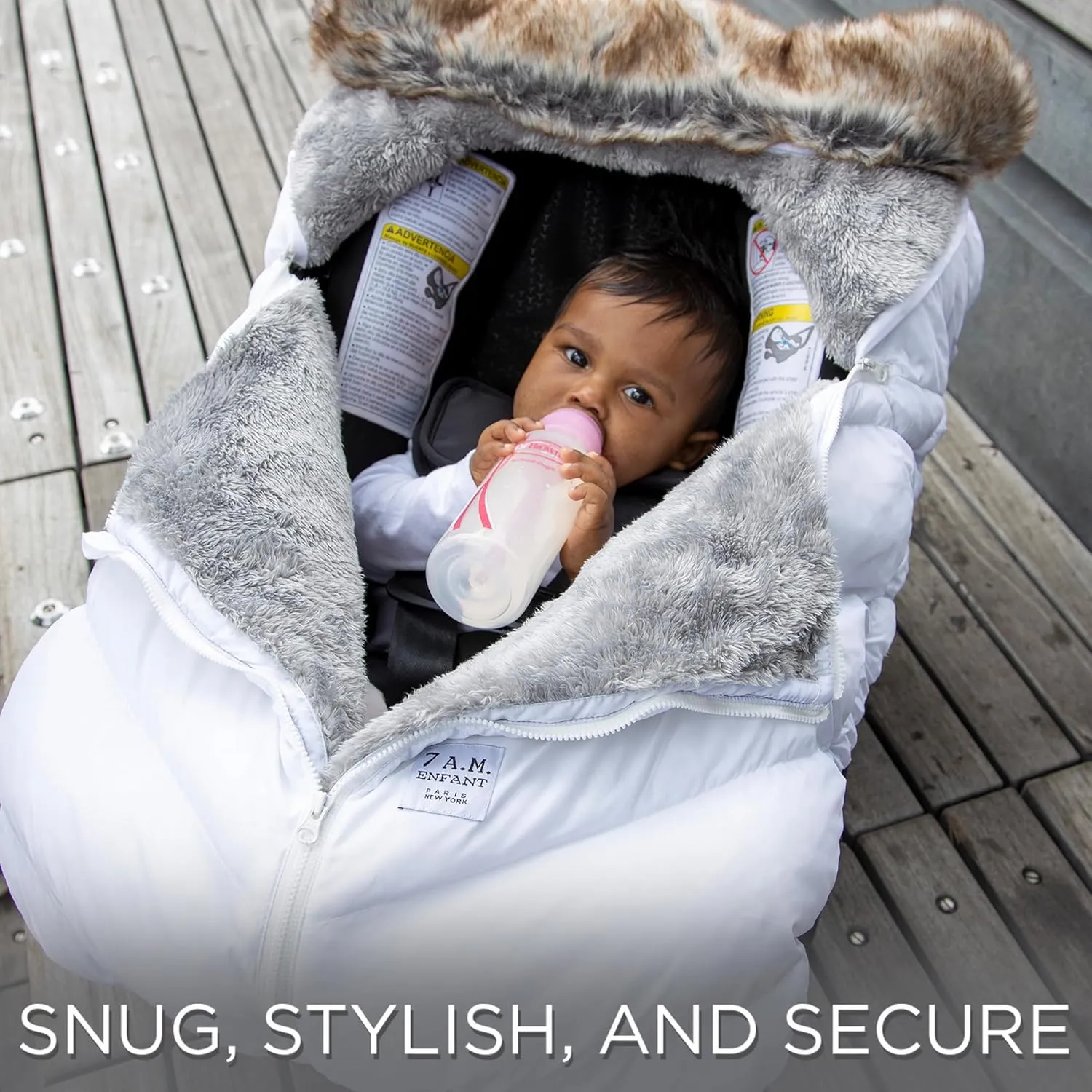 7AM Infant Car Seat Cover - Winter Puffy Cover with Center Zipper for Baby Boys & Girls, Lightweight, Windproof & Water-Repllent Outer Shell, Universal Fit for Infant Car Seat | (0-12M)