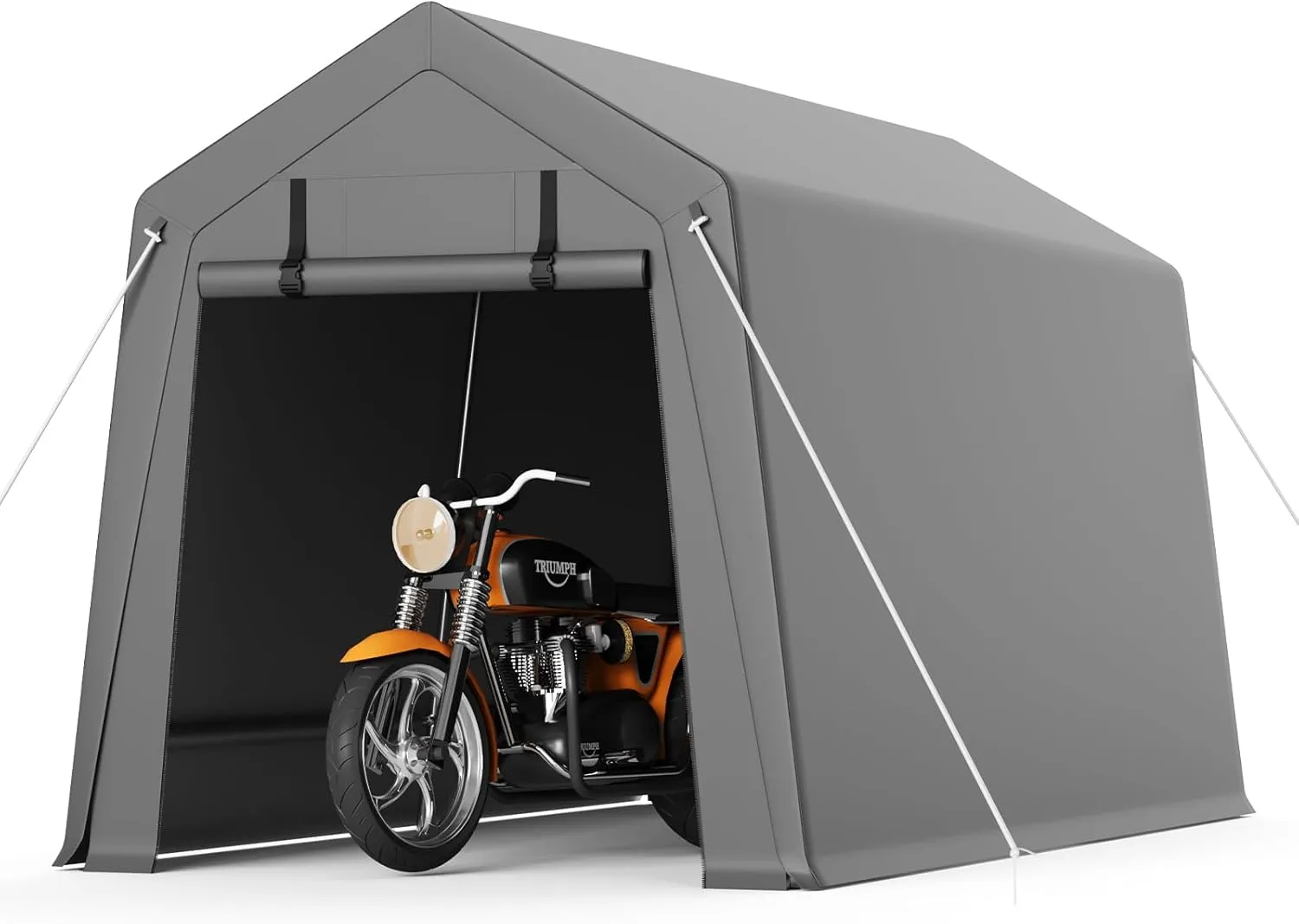 7'x10' Outdoor Portable Storage Shed, Waterproof & UV-Resistant Garage Shelter with 2 Roll-Up Zipper Doors, Anti-Snow Carport Tent for Motorcycle, Bike, and Outdoor Equipment, Gray