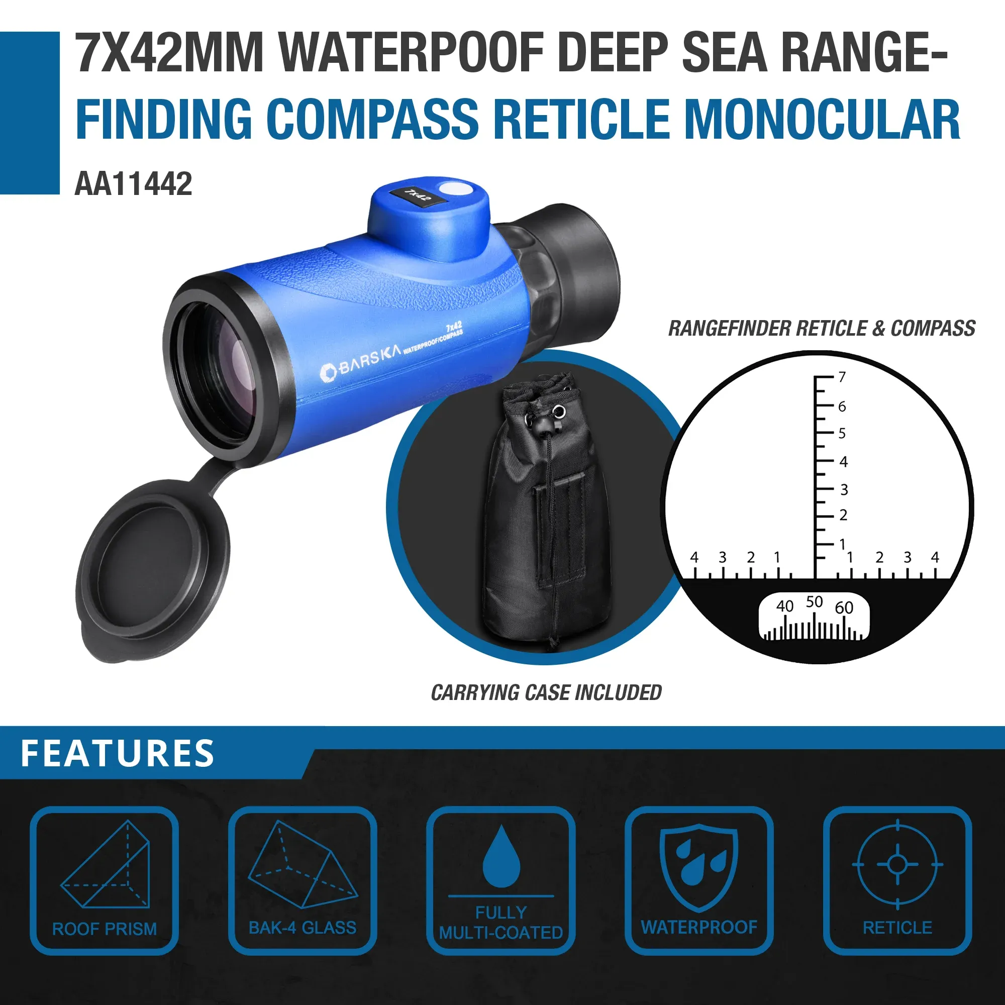 7x42mm Waterproof Deep Sea Range Finding Compass Reticle Monocular | AA11442